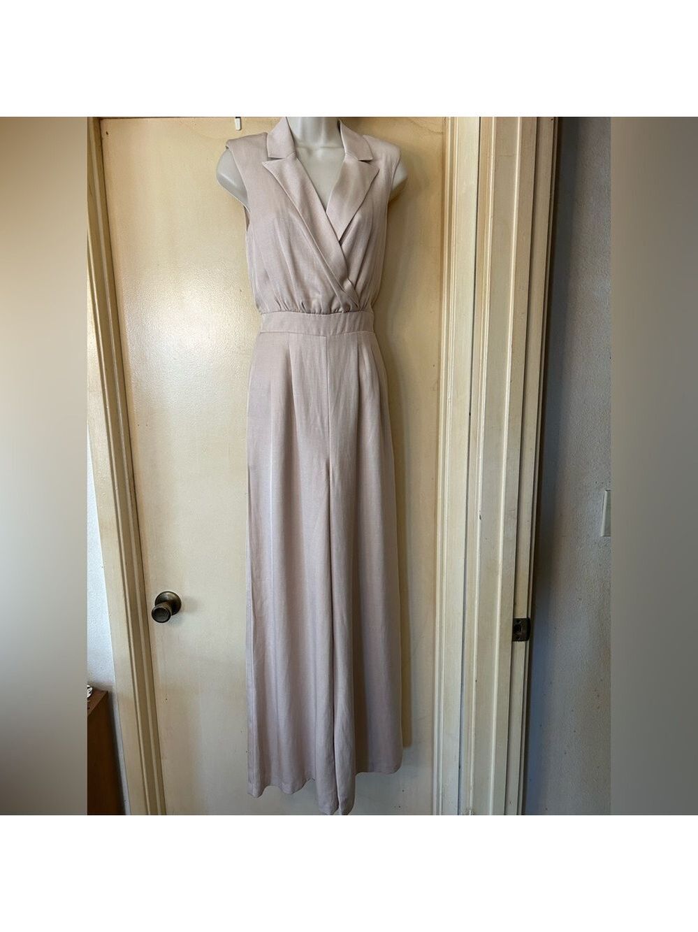 Express Linen Blend Light Beige Wide Leg Jumpsuit size XS